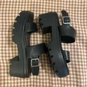Windsor Smith Black Chunky Sandals with Silver Buckle